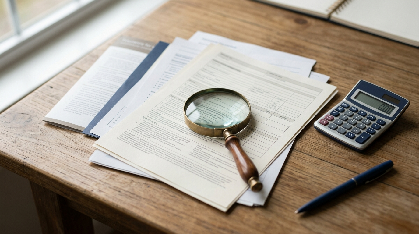 Magnifying glass over insurance documents representing a final expense insurance company comparison