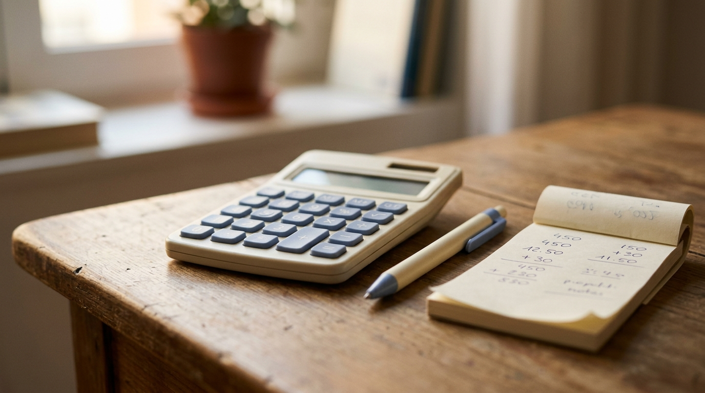 Calculator and notepad representing final expense insurance cost by age